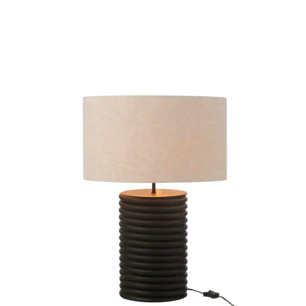 J-Line Tischlampe mit Schraubgewinde, breites Ailanthus-Holz, Schwarz/Grau - HomeDesign Knaus