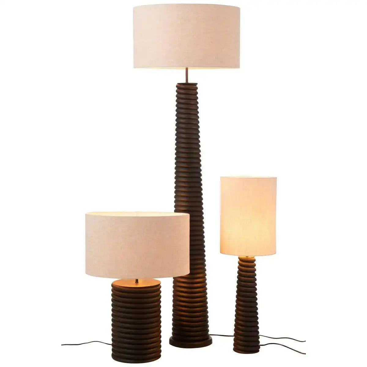 J-Line Tischlampe mit Schraubgewinde, breites Ailanthus-Holz, Schwarz/Grau - HomeDesign Knaus