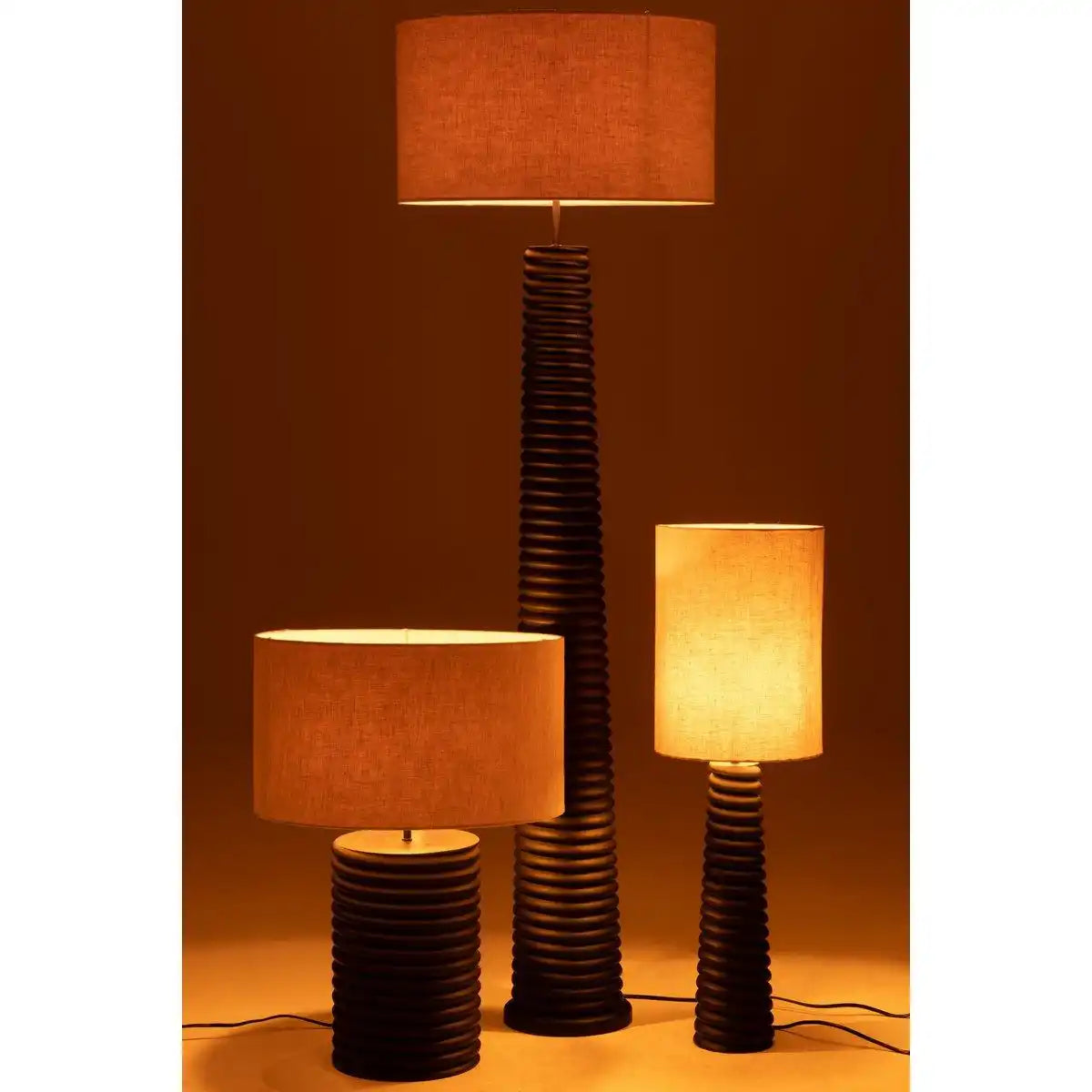 J-Line Tischlampe mit Schraubgewinde, breites Ailanthus-Holz, Schwarz/Grau - HomeDesign Knaus