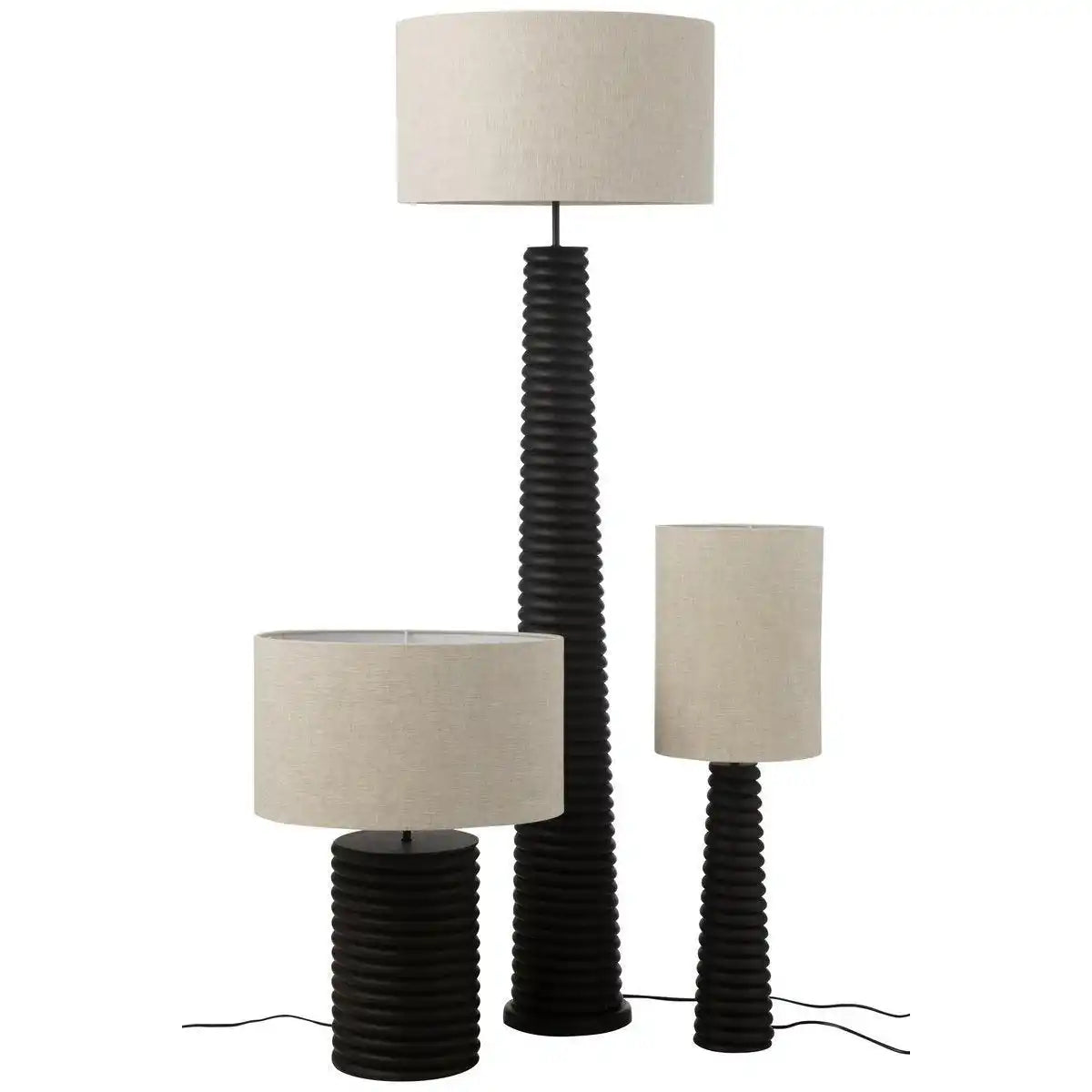 J-Line Tischlampe mit Schraubgewinde, breites Ailanthus-Holz, Schwarz/Grau - HomeDesign Knaus