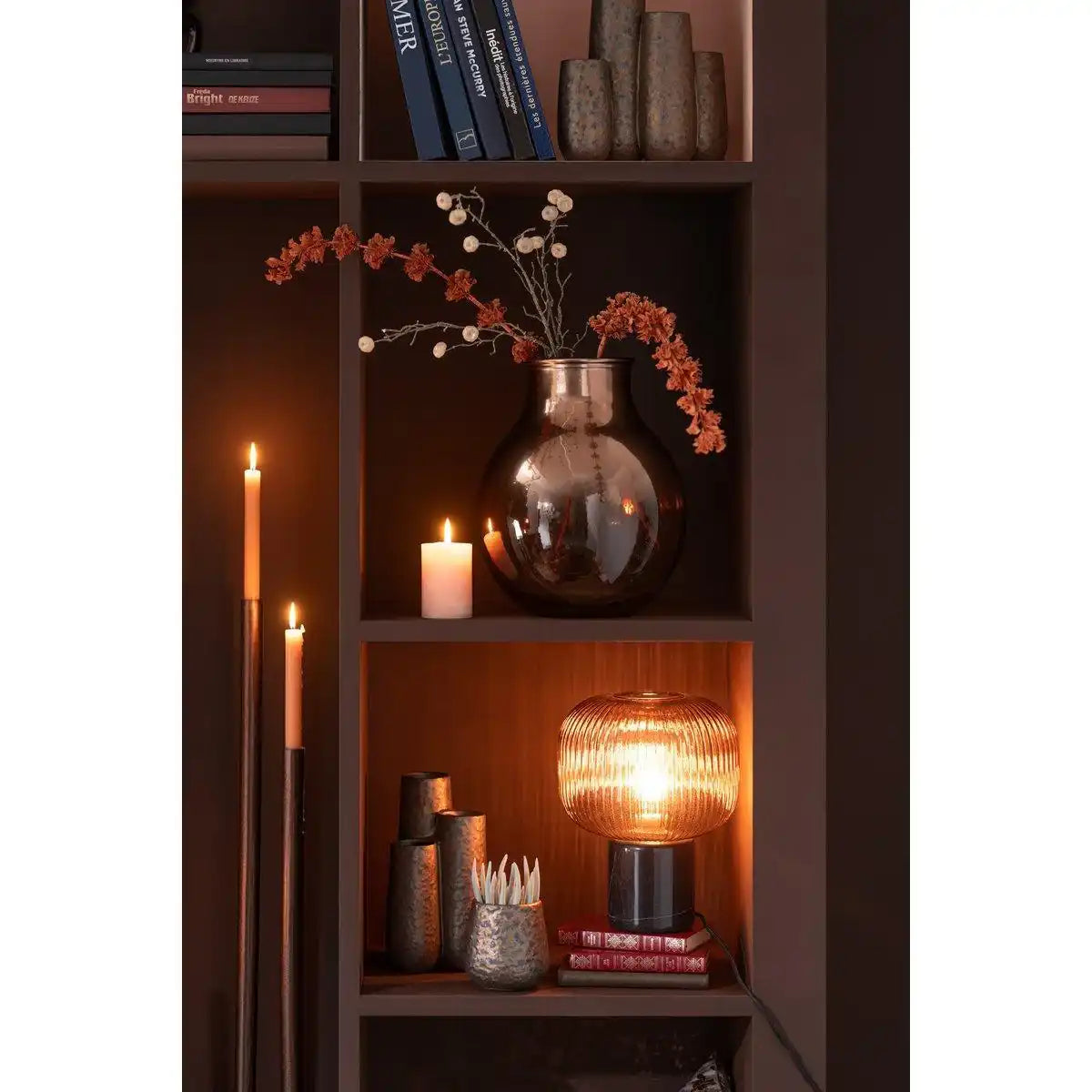 J-Line Tischleuchte Yufo - Glas/Marmor - Rot/Schwarz - HomeDesign Knaus