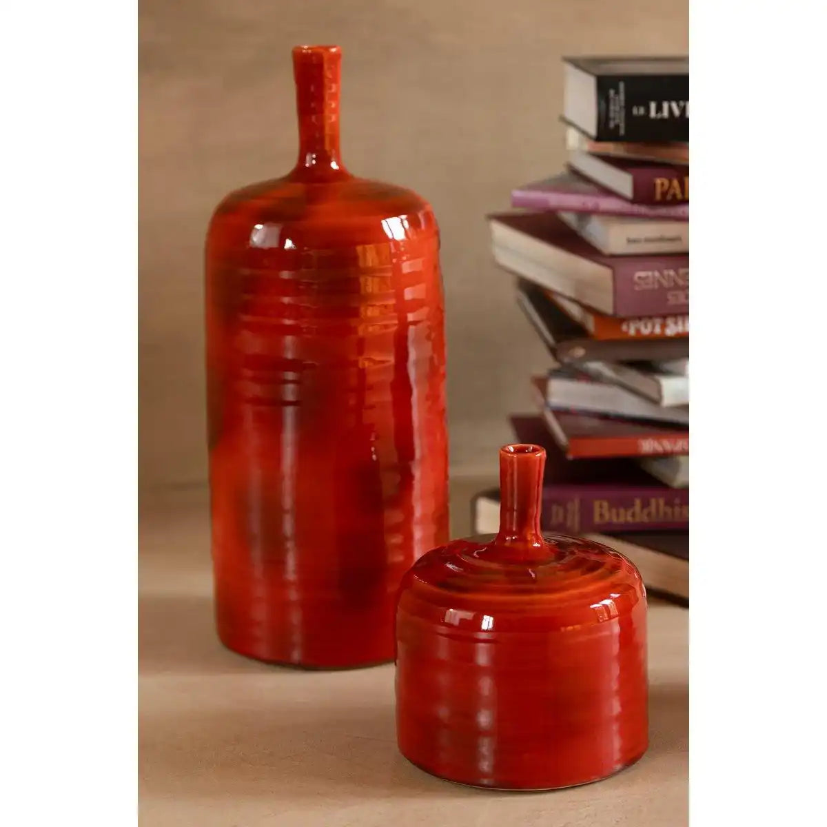 J-Line Vase Akane Bottle - Keramik - rot - groß - Ø 20 cm - HomeDesign Knaus