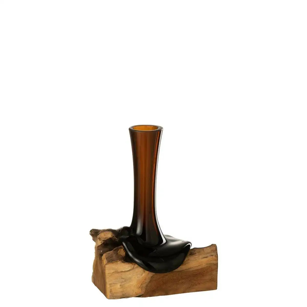 J-Line Vase auf Fuß hoch, Gamal-Holz/Recyclingglas, natur/braun, groß - HomeDesign Knaus