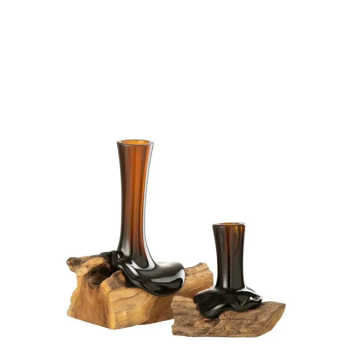 J-Line Vase auf Fuß hoch, Gamal-Holz/Recyclingglas, natur/braun, groß - HomeDesign Knaus