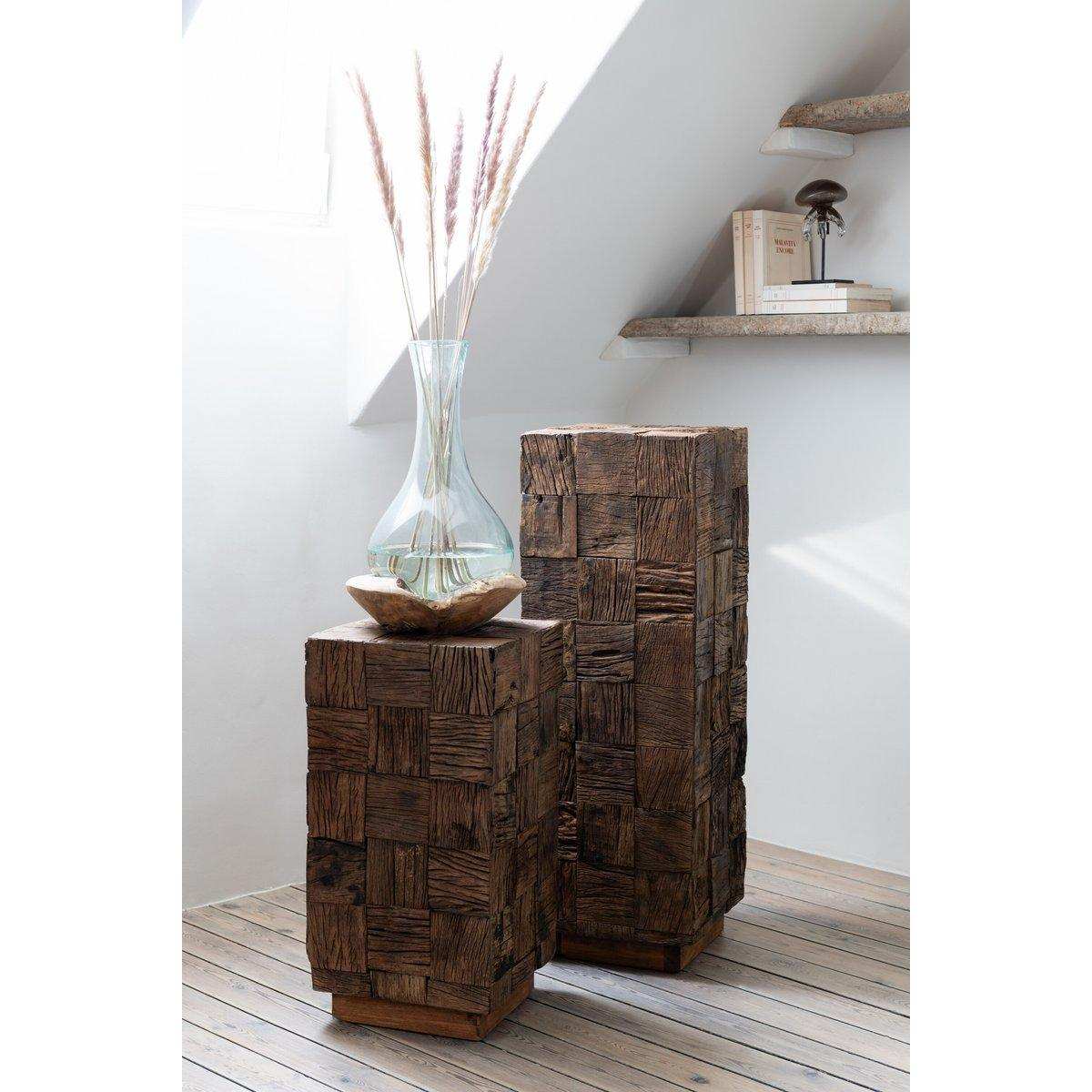 J-Line Vase Bottle Gamal Holz/Glas Natur/Transparent Groß - HomeDesign Knaus