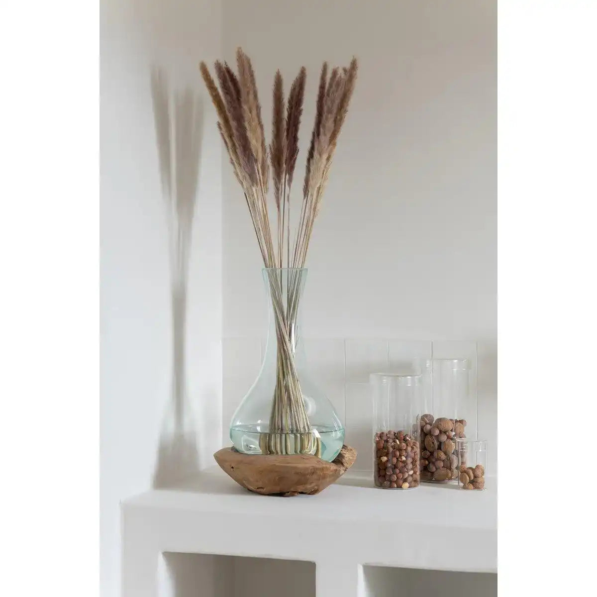 J-Line Vase Bottle Gamal Holz/Glas Natur/Transparent Groß - HomeDesign Knaus