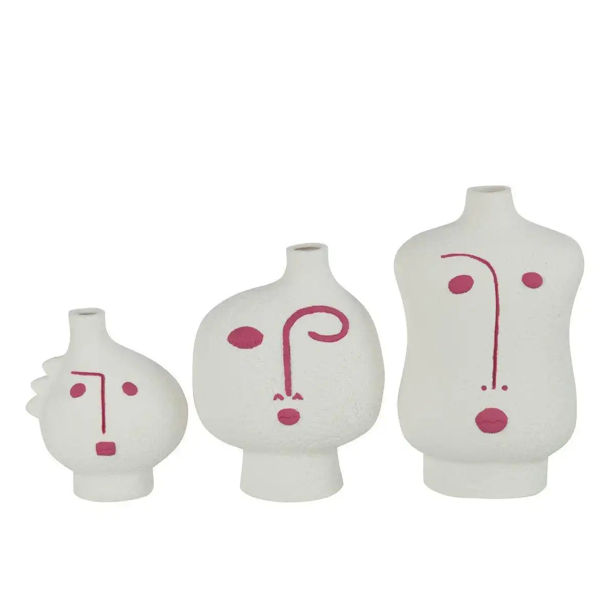 J-Line Vase Face Abstract - Porzellan - Fuchsia/Weiß - 3 Stück - HomeDesign Knaus