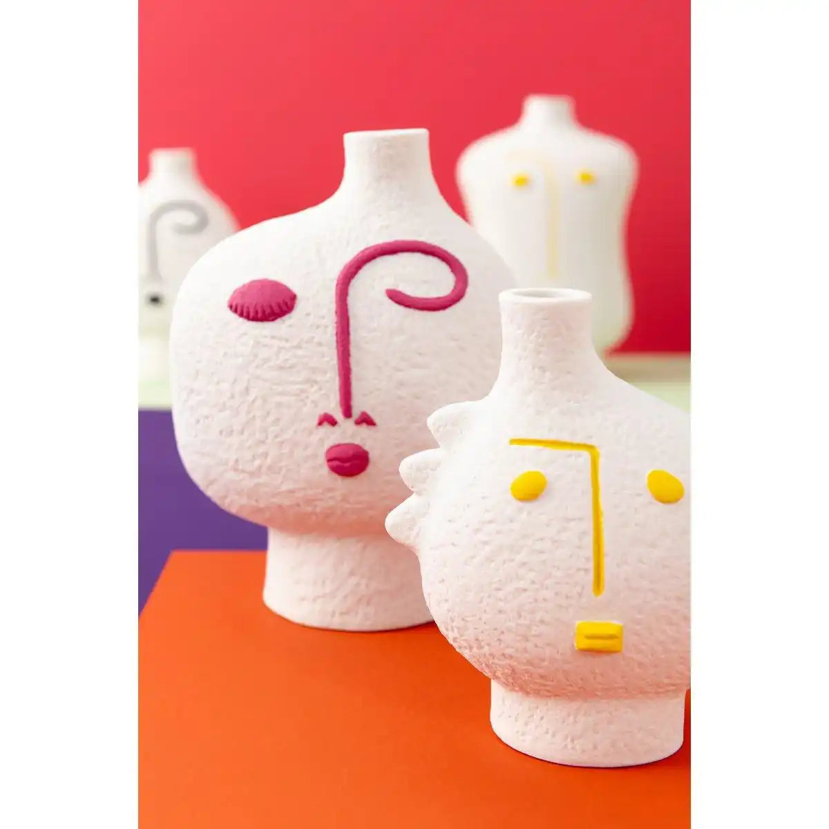 J -Line Vase Face Abstract - Porzellan - Gelb/Weiß - HomeDesign Knaus