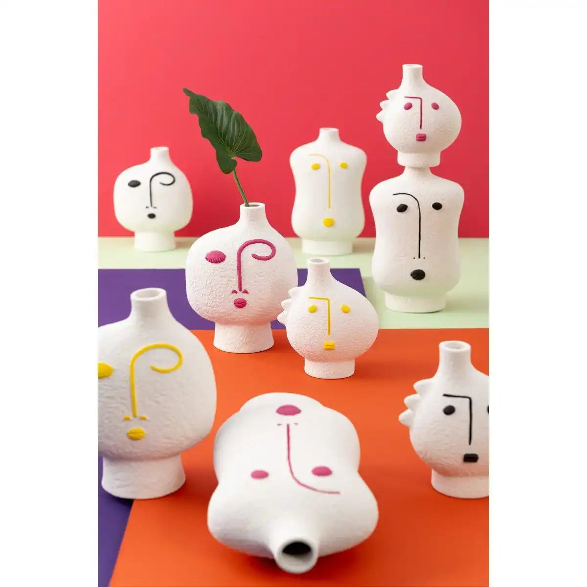 J-Line Vase Face Abstract - Porzellan - Schwarz/Weiß - 3 Stück - HomeDesign Knaus