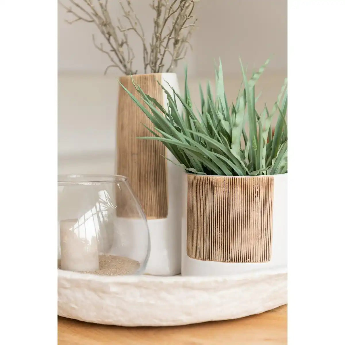 J-Line Vase Ibiza Round - Keramik - weiß/braun - klein - 29,00 cm hoch - HomeDesign Knaus