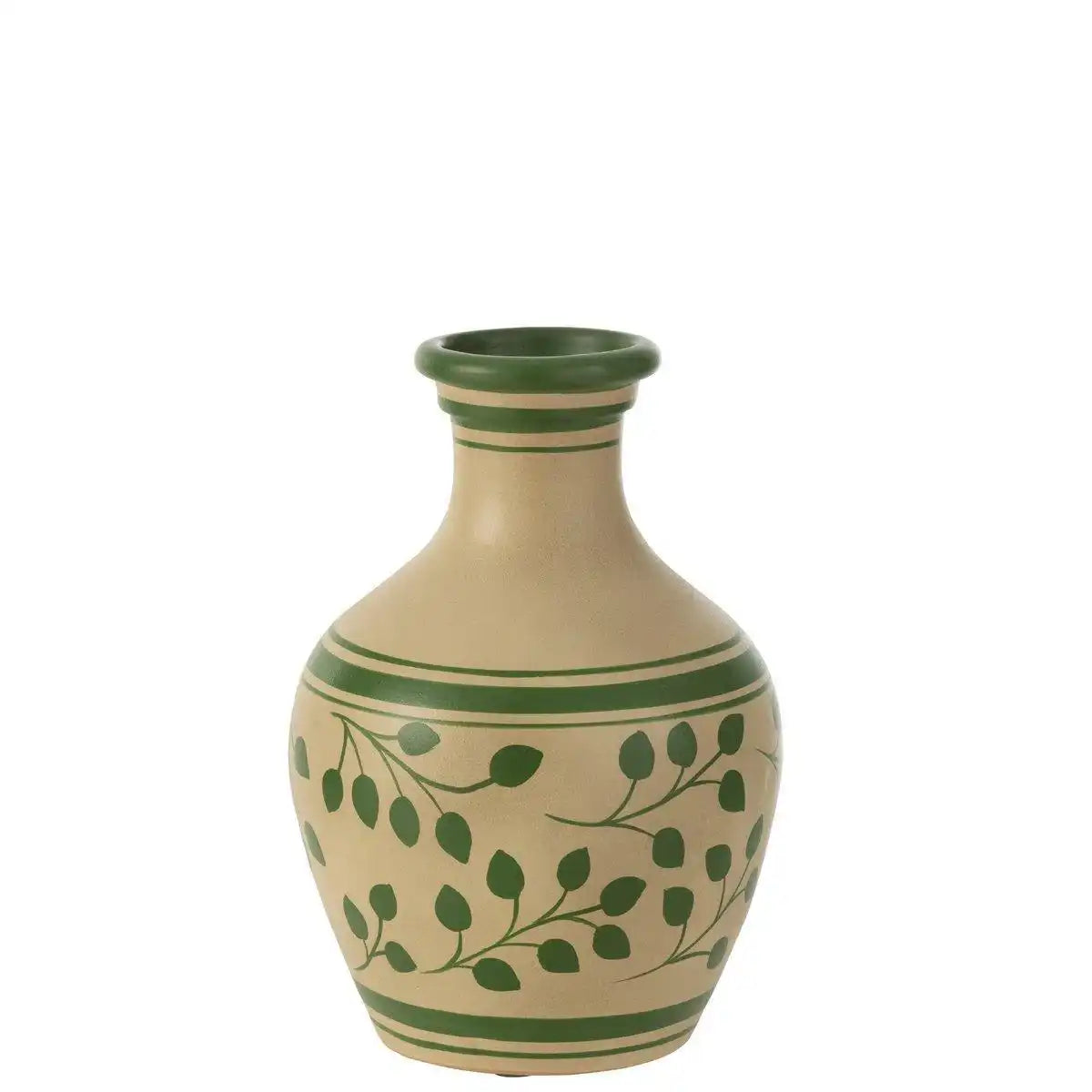 J-Line Vase Leaves + Lines - Keramik - Weiß/Grün - HomeDesign Knaus