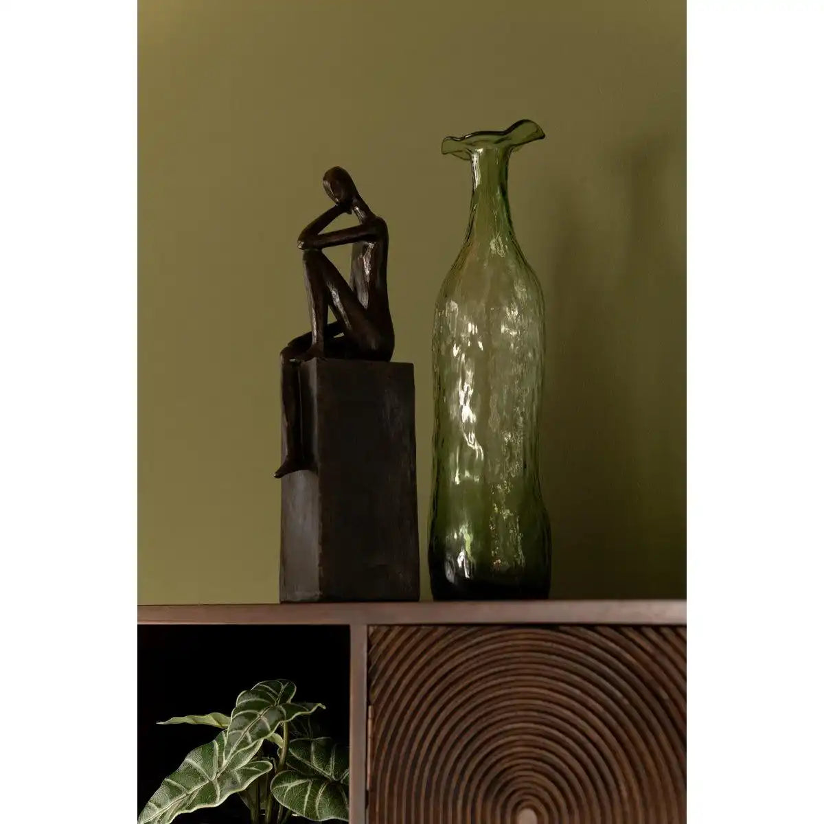 J-Line Vase mit Öffnung, Glas, Grün, groß - HomeDesign Knaus