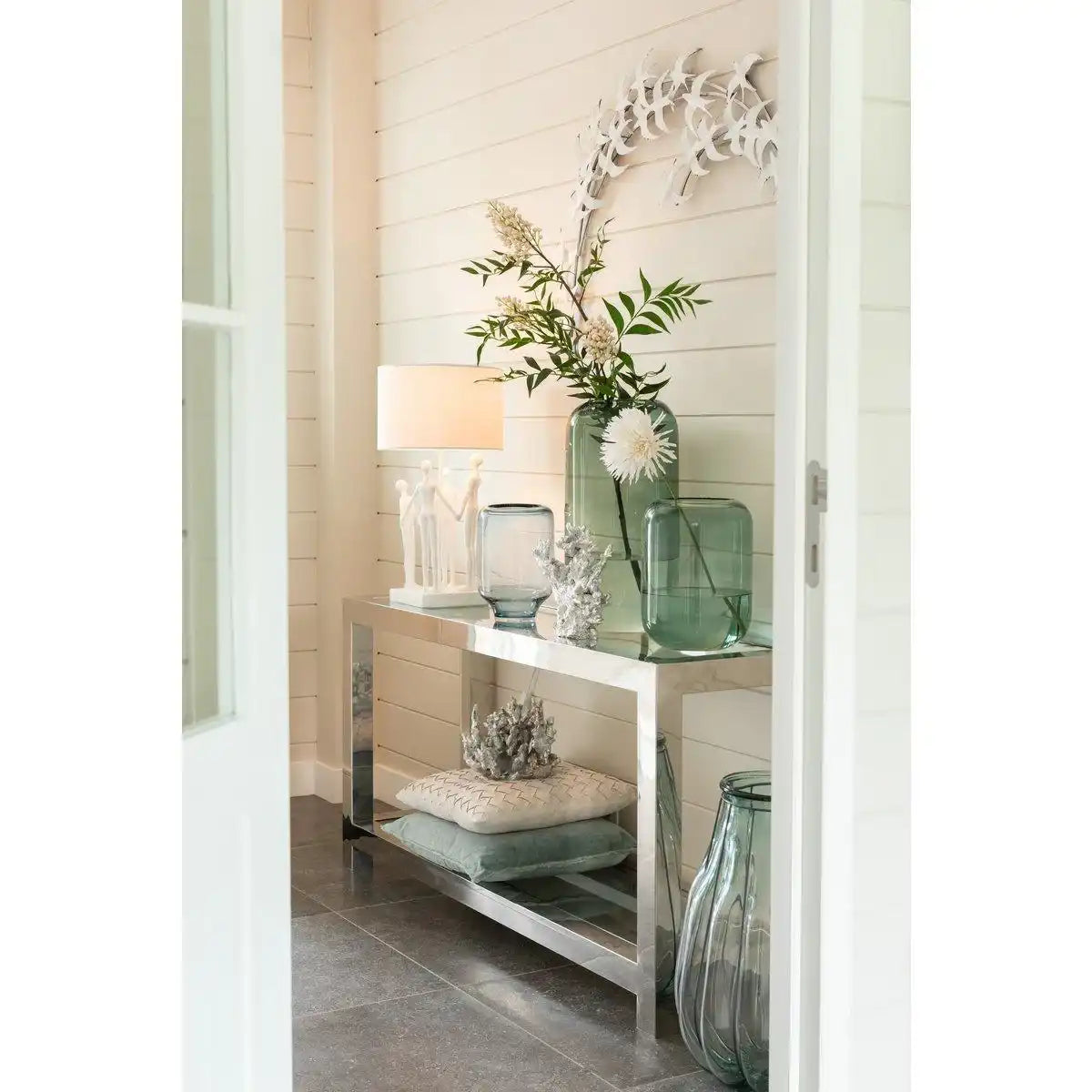 J-Line Vase Nora On Foot Rundes Glas Hellblau Klein - 27,00 cm hoch - HomeDesign Knaus