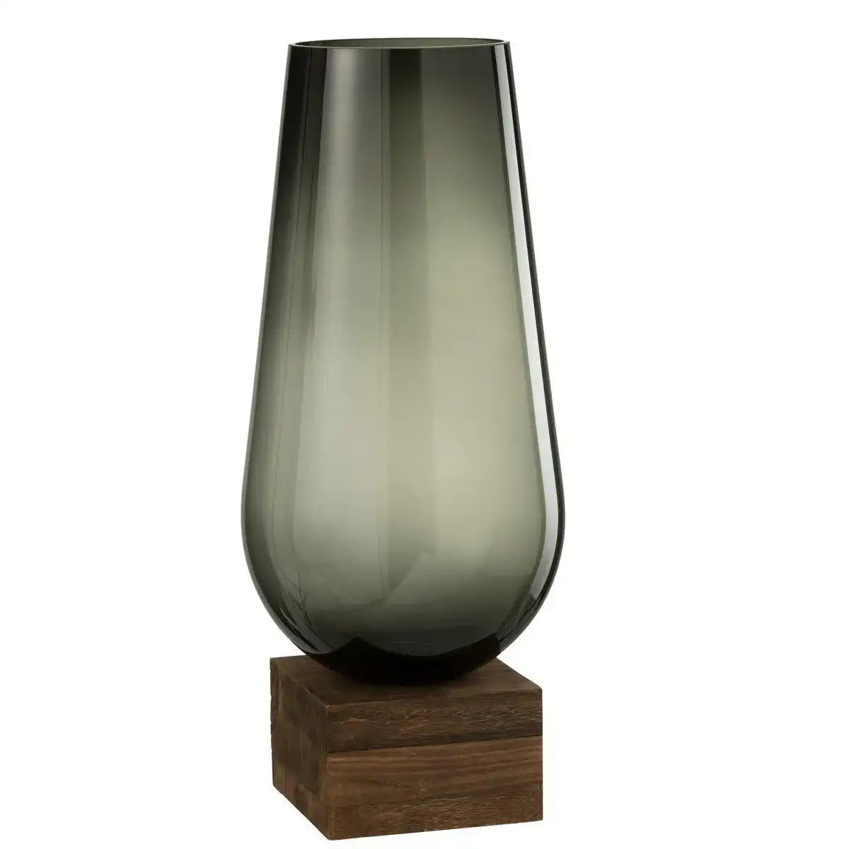 J-Line Vase On Foot Eno - Glas/Holz - Dunkelbraun/Grau - Groß - HomeDesign Knaus