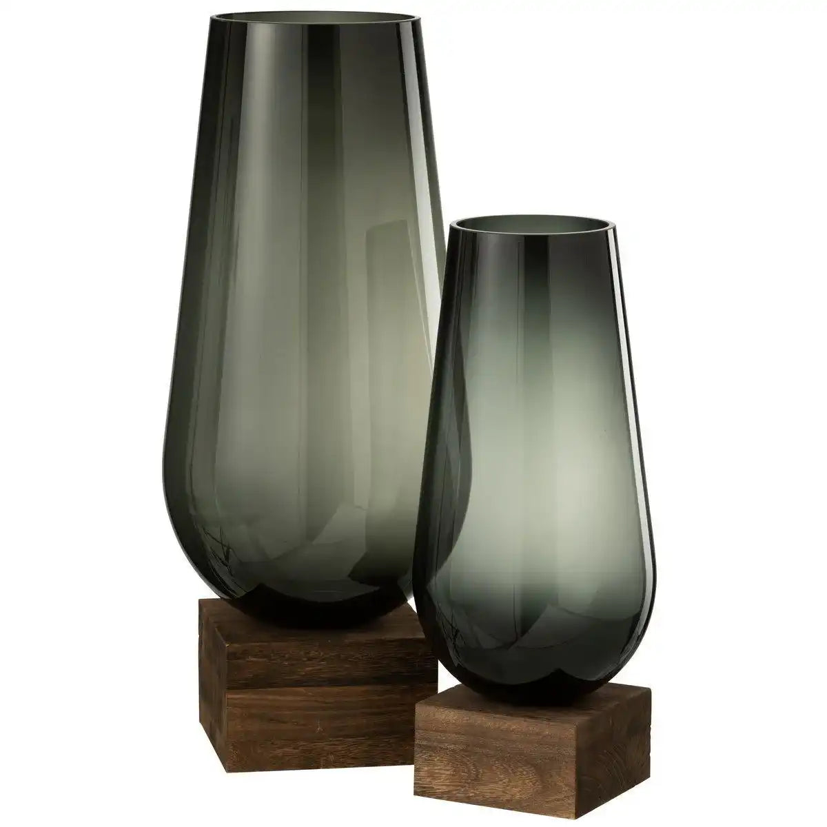 J-Line Vase On Foot Eno - Glas/Holz - Dunkelbraun/Grau - Groß - HomeDesign Knaus