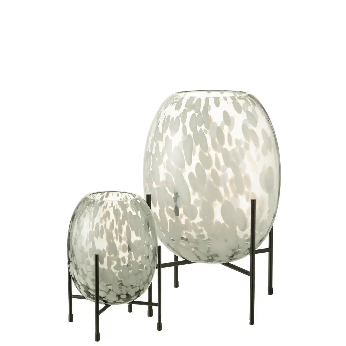 J-Line Vase On Foot Speckle – Glas – grau/weiß – groß - HomeDesign Knaus