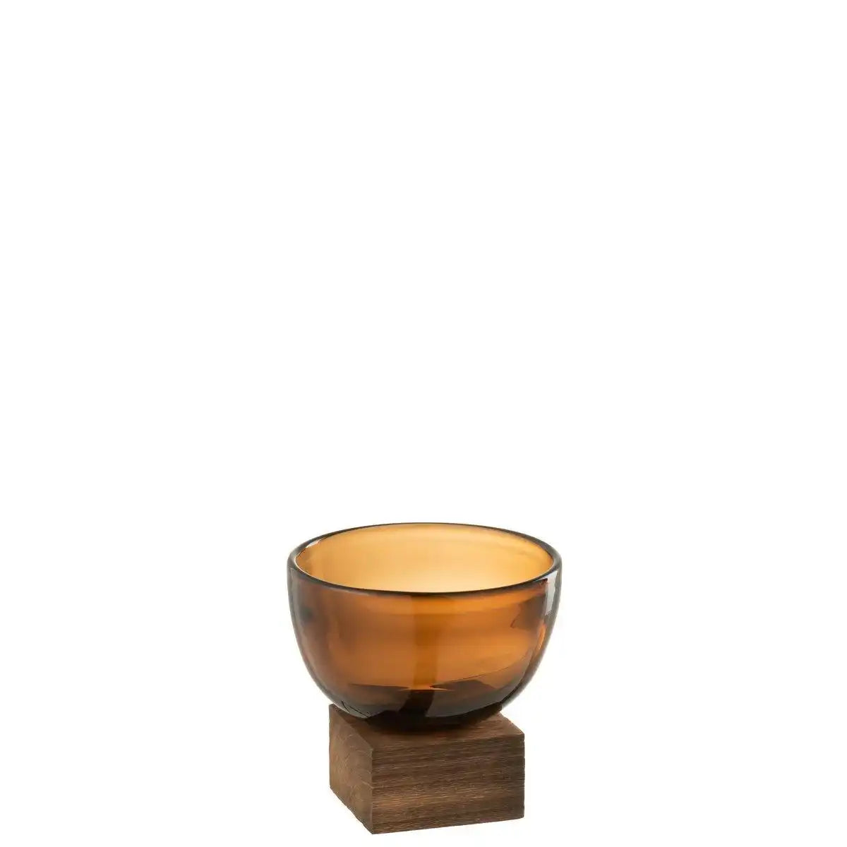 J-Line Vase On Foot Wide - Glas/Holz - Braun - klein - 11,00 cm hoch - HomeDesign Knaus