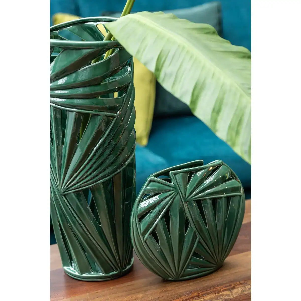 J-Line Vase Oval Tropical - Keramik - Grün - klein - HomeDesign Knaus