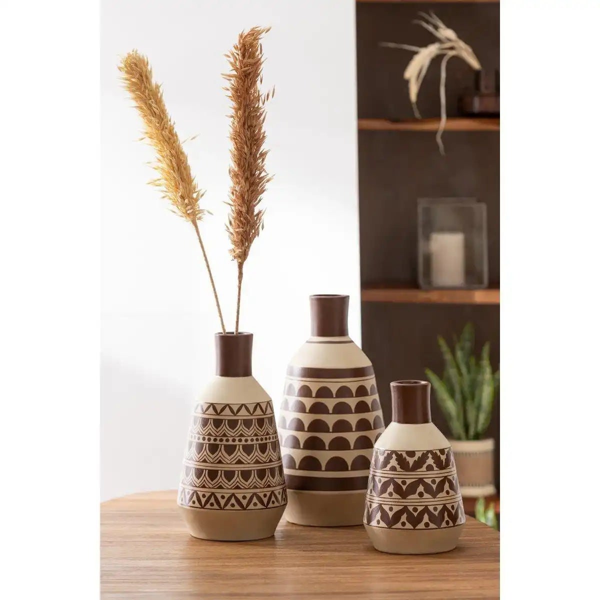J-Line Vase Pattern Half-Circles – Keramik – weiß/braun - HomeDesign Knaus