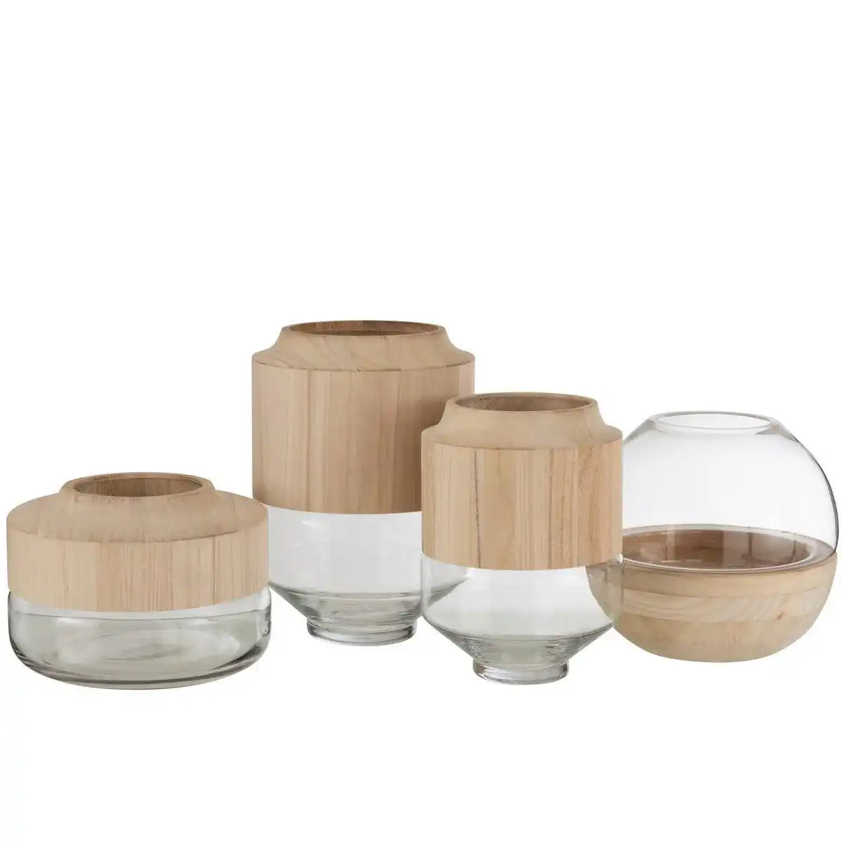 J-Line Vase Round High – Holz/Glas – hellbraun – groß – 30,50 cm hoch - HomeDesign Knaus