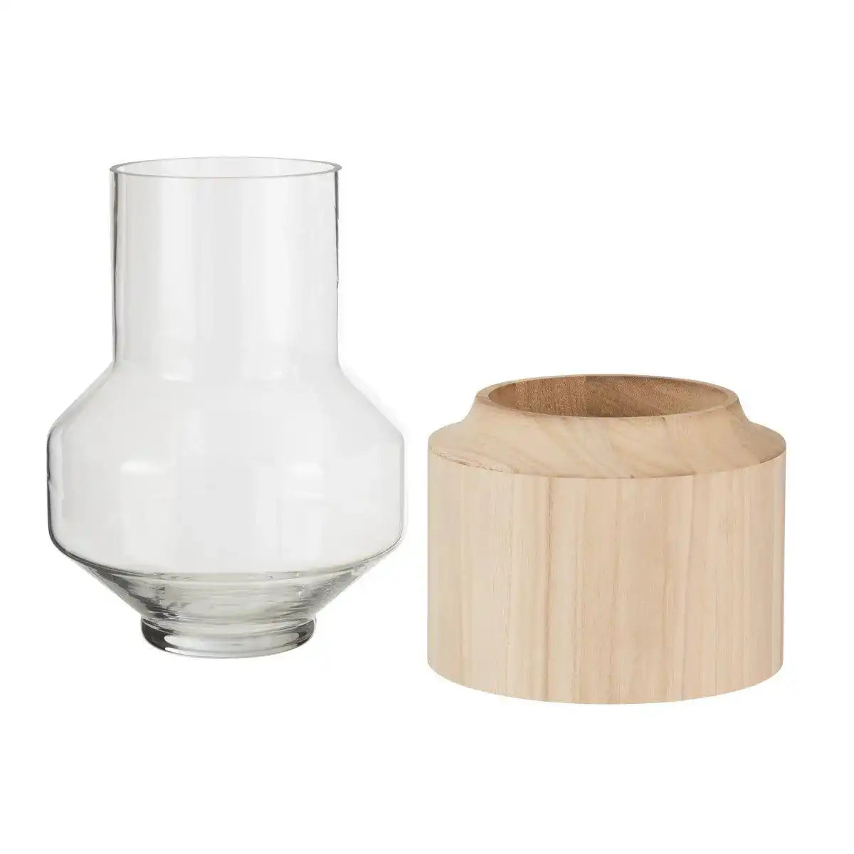 J-Line Vase Round High – Holz/Glas – hellbraun – groß – 30,50 cm hoch - HomeDesign Knaus
