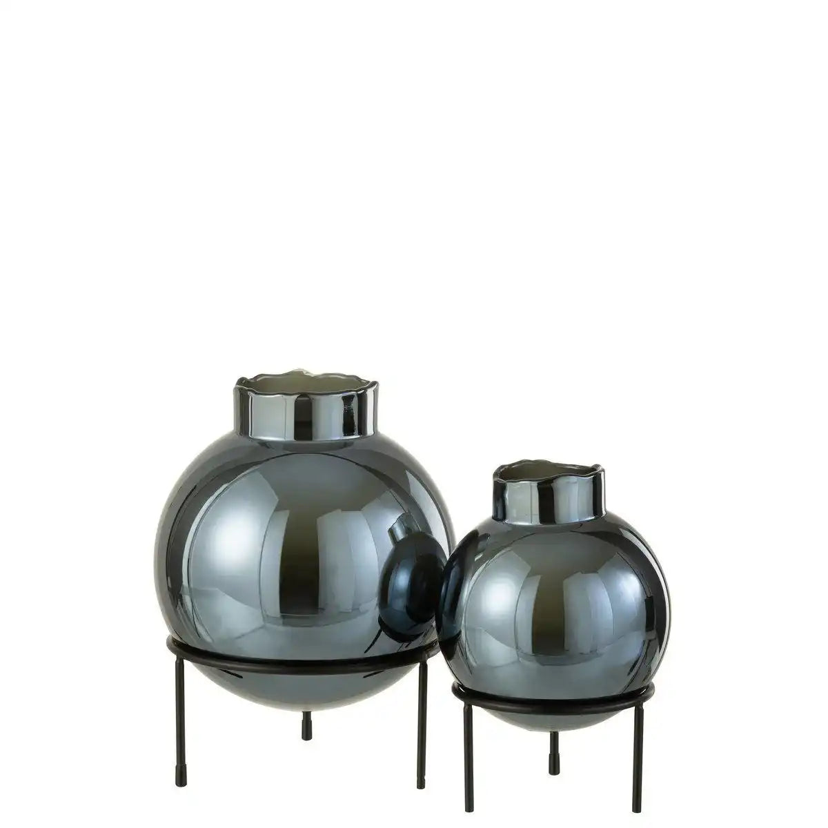 J-Line Vase Sphere - Glas/Metall - Blau/Schwarz - groß - HomeDesign Knaus