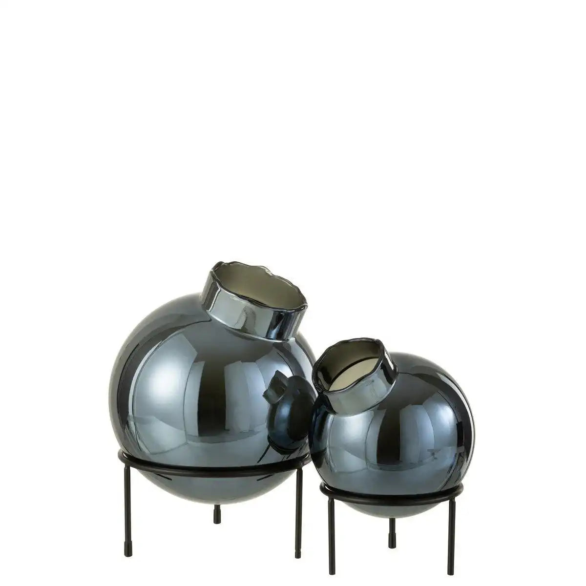 J-Line Vase Sphere - Glas/Metall - Blau/Schwarz - groß - HomeDesign Knaus