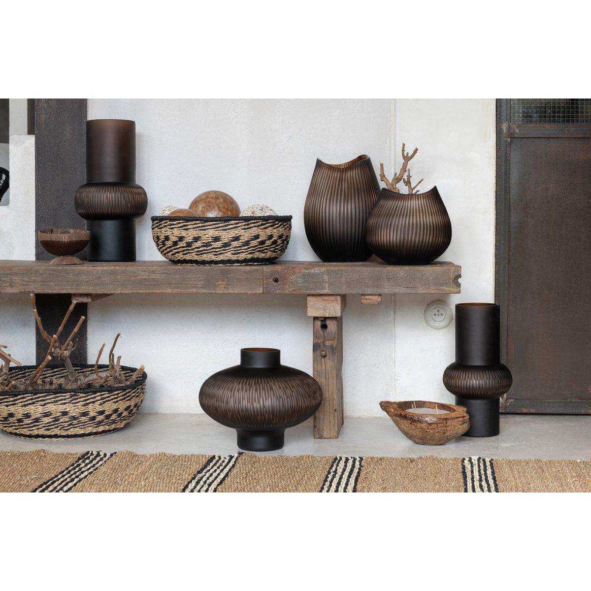 J-Line Vase Stripe Ball Low - Glas - Braun - HomeDesign Knaus