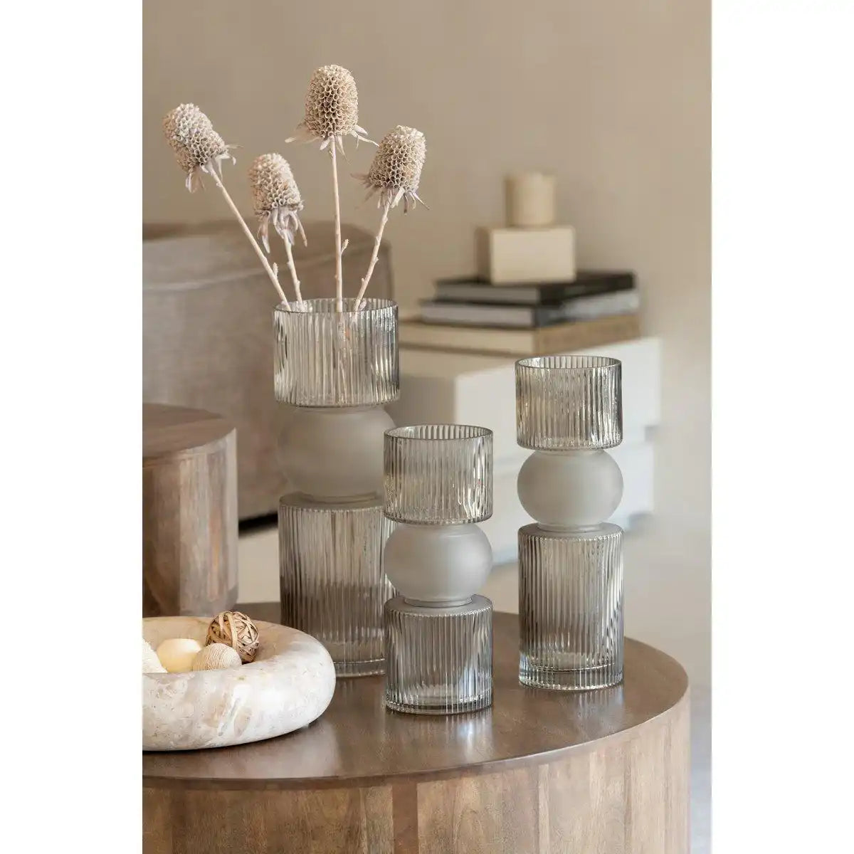 J-Line Vase/Kerzenhalter Candy Glass Grey Large - HomeDesign Knaus