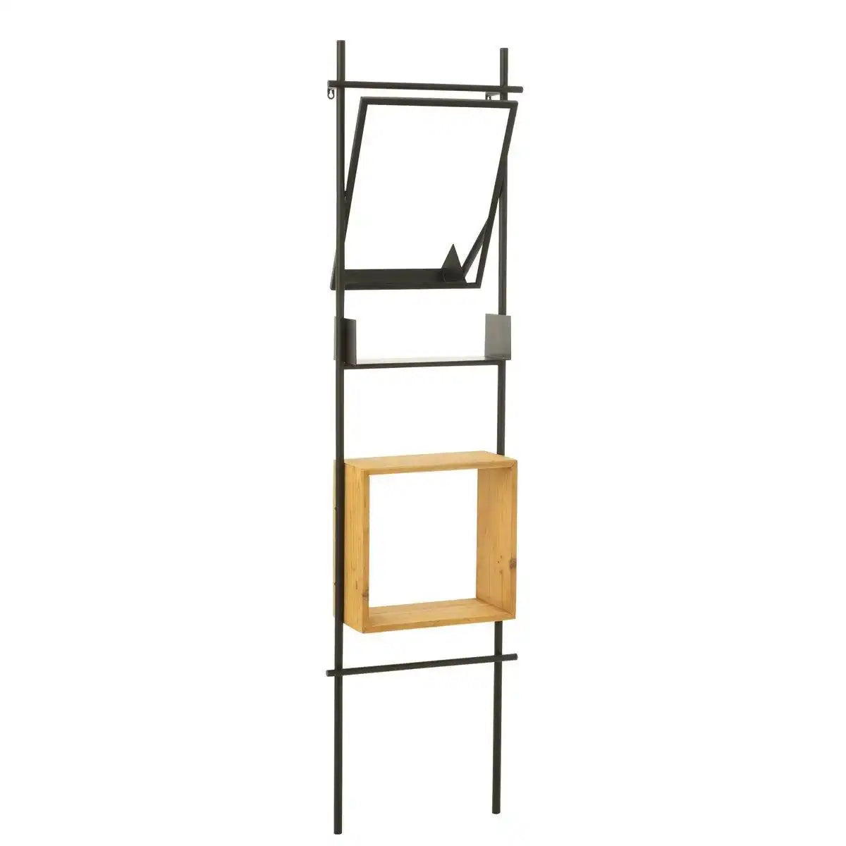 J-Line Wandregal mit Spiegel Tina Holz/Eisen Schwarz/Natur - HomeDesign Knaus