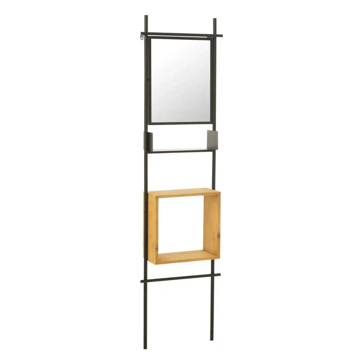J-Line Wandregal mit Spiegel Tina Holz/Eisen Schwarz/Natur - HomeDesign Knaus