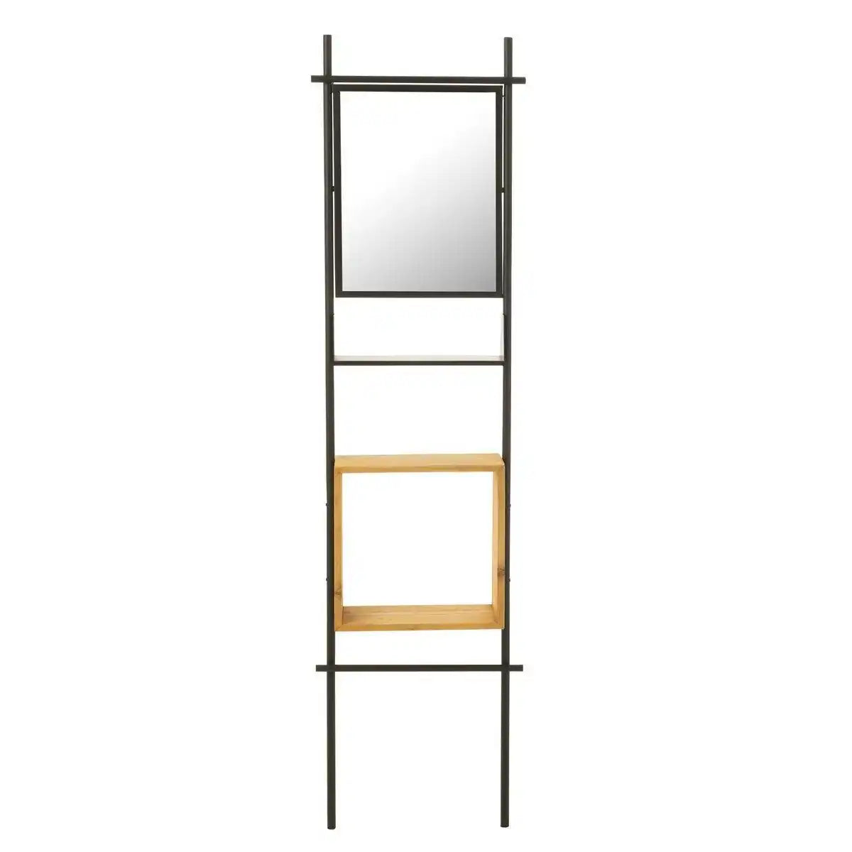 J-Line Wandregal mit Spiegel Tina Holz/Eisen Schwarz/Natur - HomeDesign Knaus