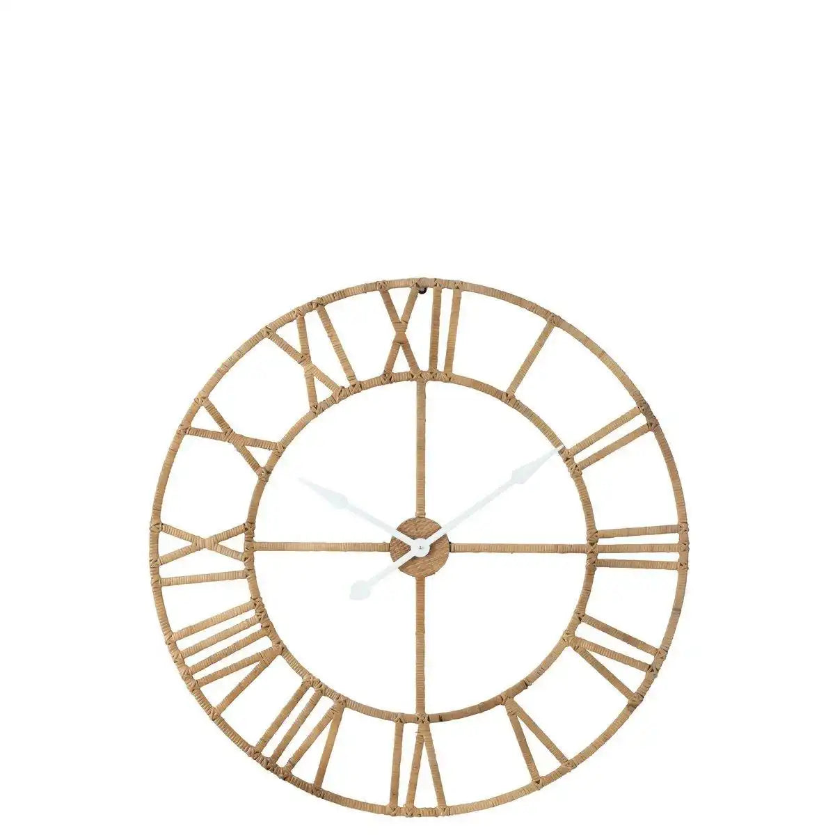 J-Line Wanduhr Roman - Rattan/Metall - Natur - Groß - Ø 100 cm - HomeDesign Knaus