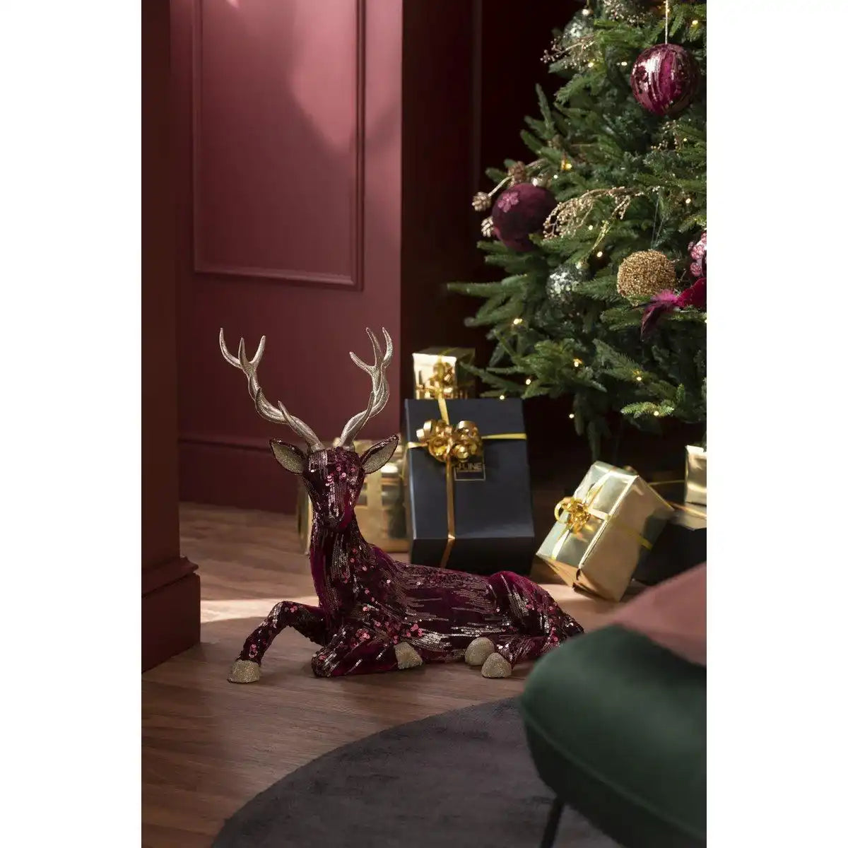 J-Line Weihnachtsfiguren Rentier - Textil - Bordeaux - - HomeDesign Knaus