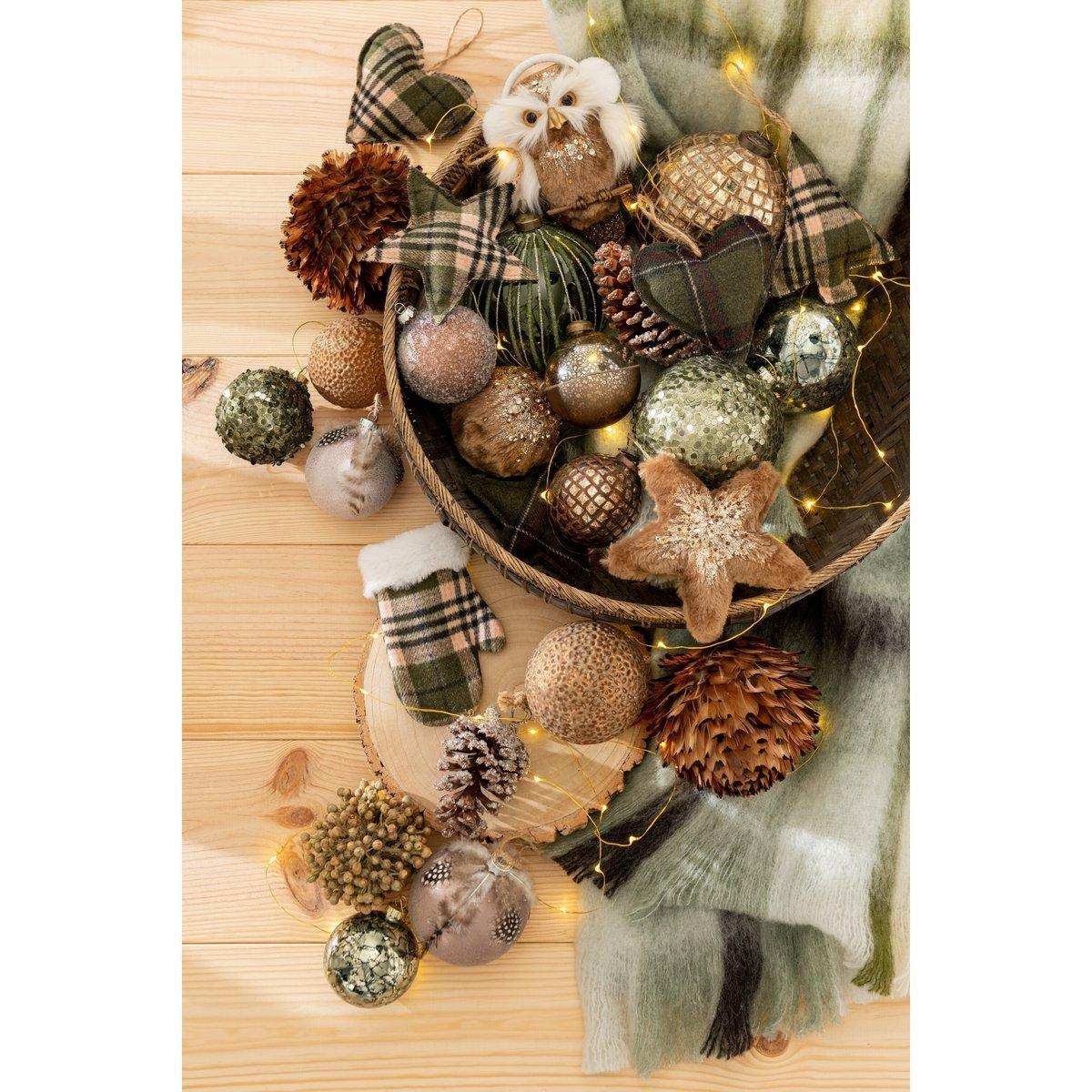 J-Line Weihnachtskugel, grobe Pailletten, Glas, Khakigrün, groß - HomeDesign Knaus