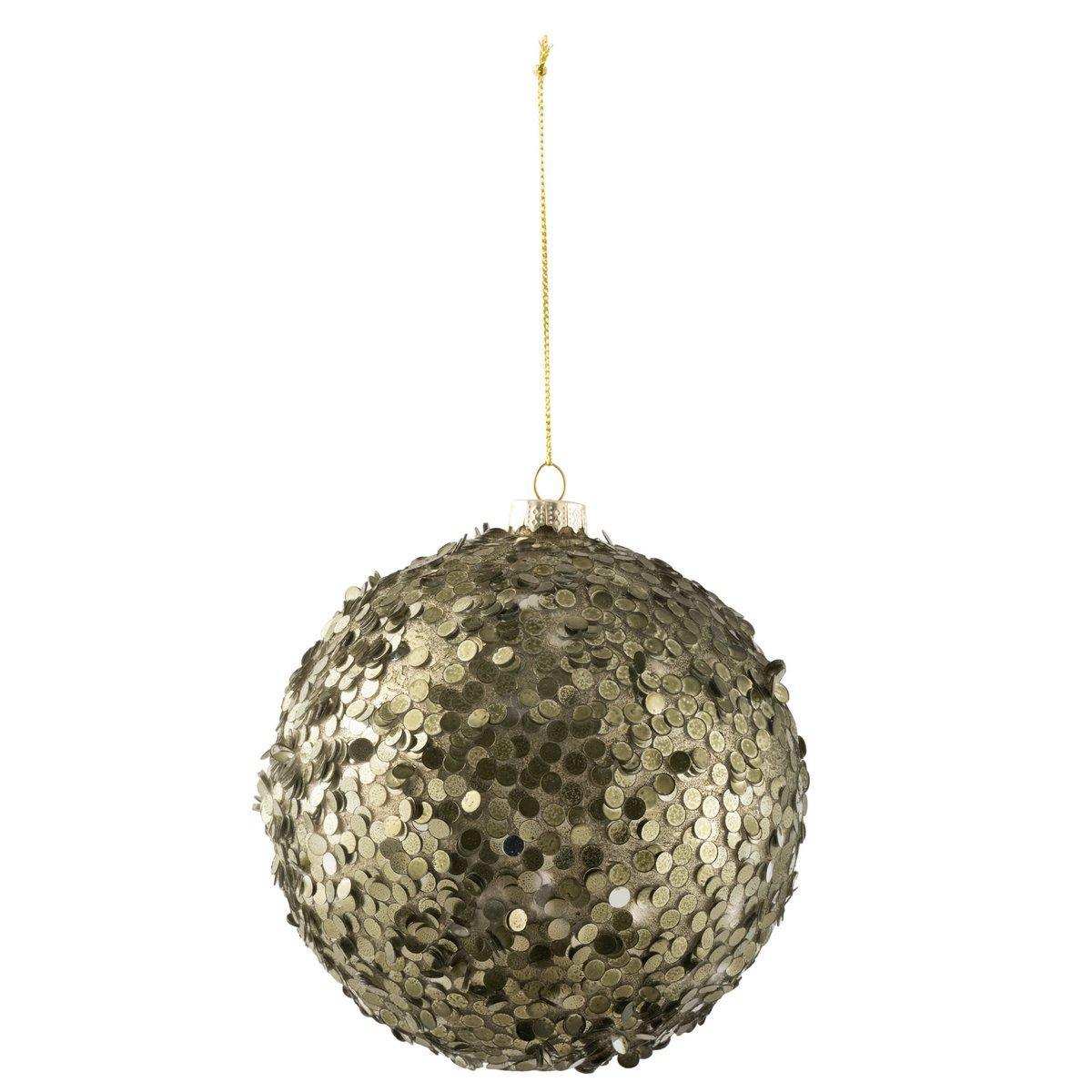 J-Line Weihnachtskugel, grobe Pailletten, Glas, Khakigrün, groß - HomeDesign Knaus