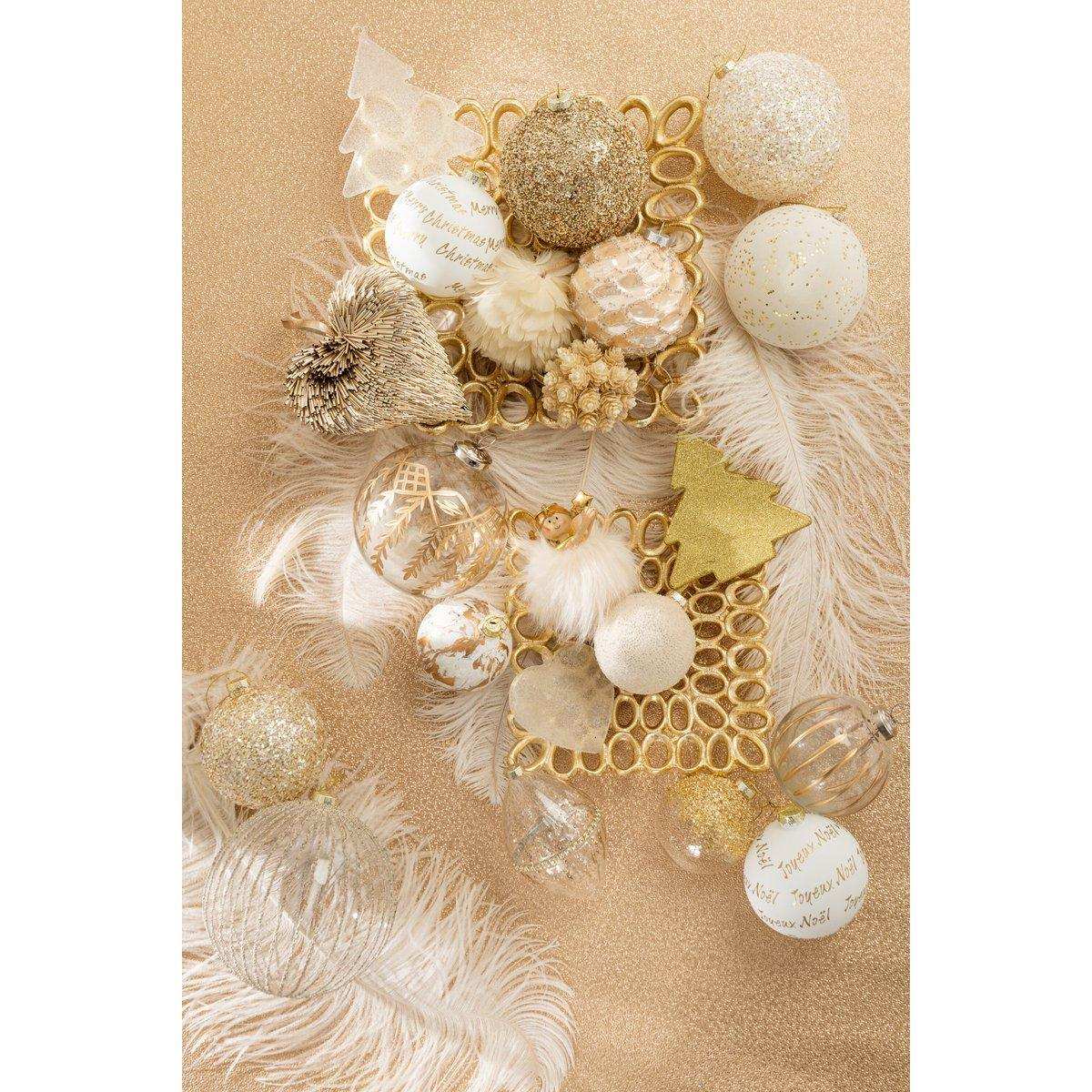 J-Line Weihnachtskugel, grobes Glitzerglas, Gold/Weiß, mittelgroß - HomeDesign Knaus