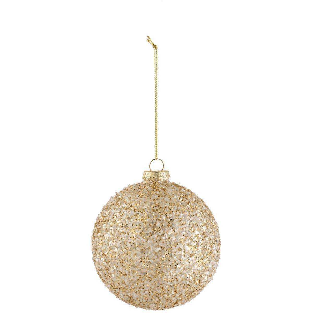 J-Line Weihnachtskugel, grobes Glitzerglas, Gold/Weiß, mittelgroß - HomeDesign Knaus