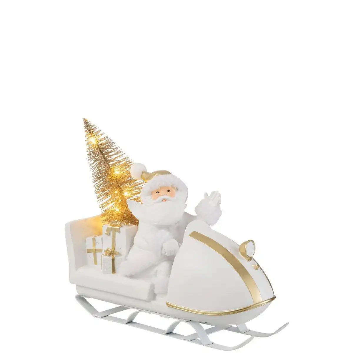 J-Line Weihnachtsmann mit Schlitten, Poly, Weiß/Gold - HomeDesign Knaus