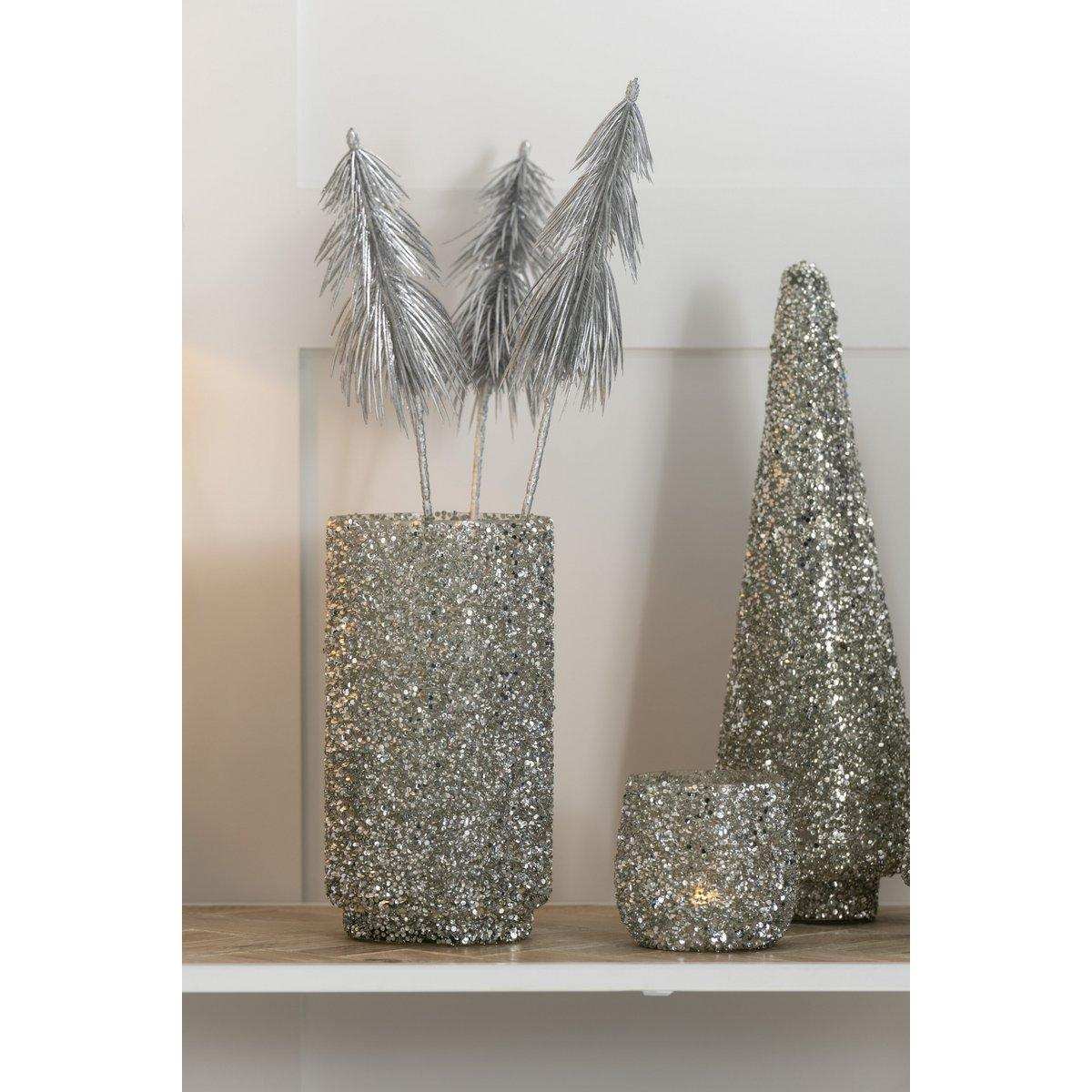 J-Line windlicht Glitter - glas - zilver - large - HomeDesign Knaus
