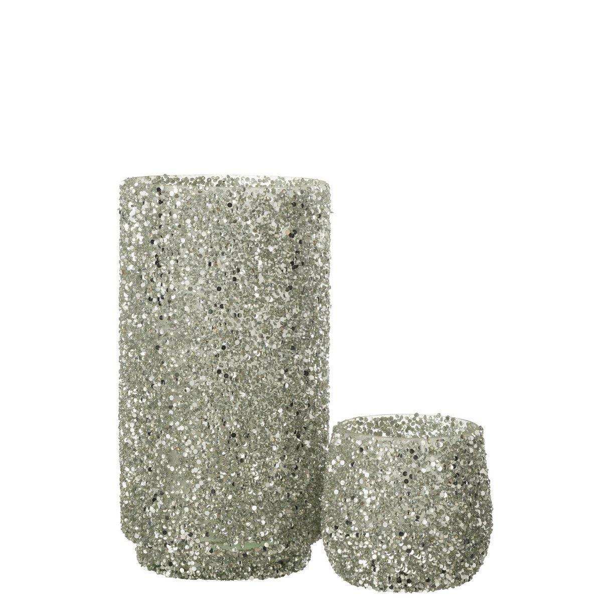 J-Line windlicht Glitter - glas - zilver - large - HomeDesign Knaus