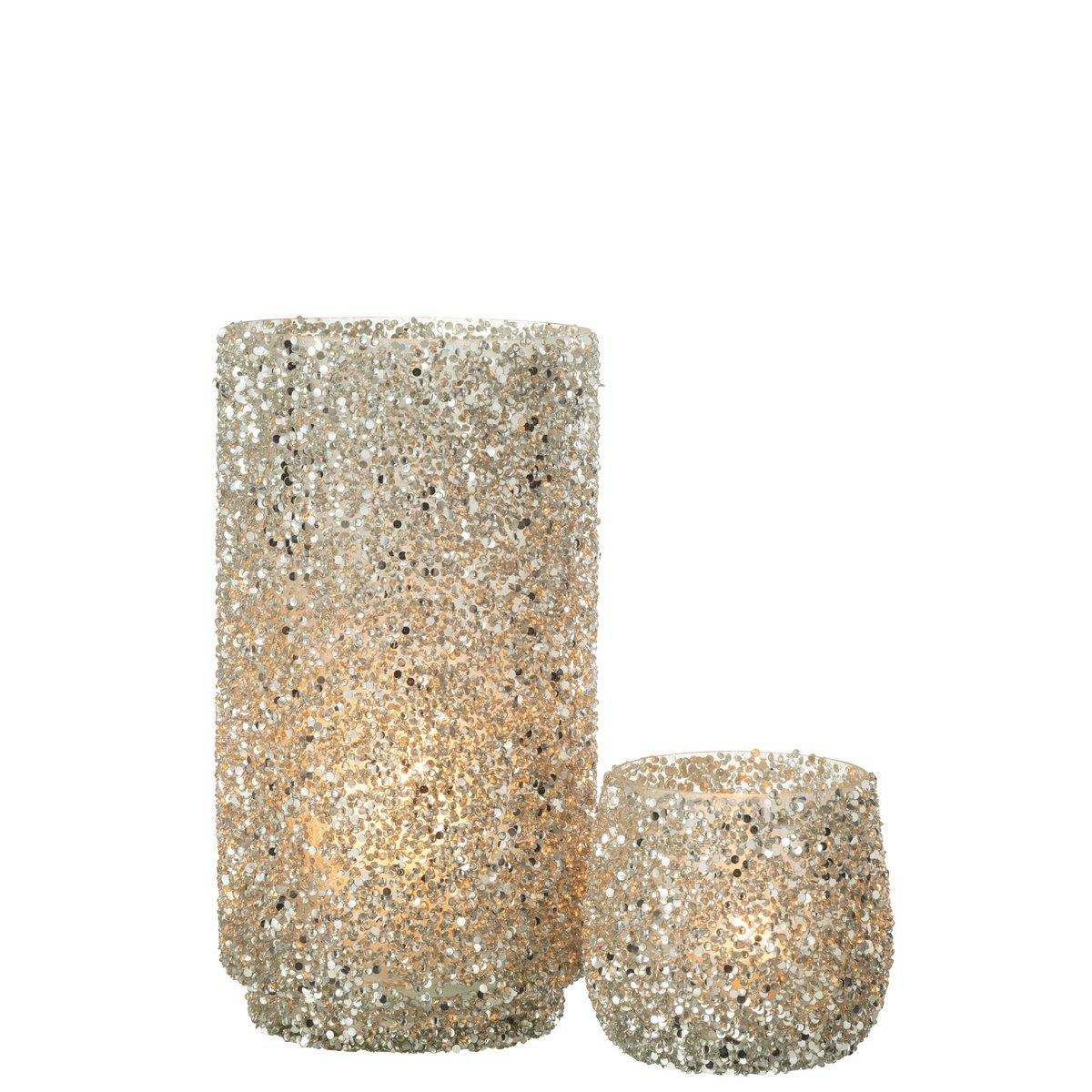 J-Line windlicht Glitter - glas - zilver - large - HomeDesign Knaus