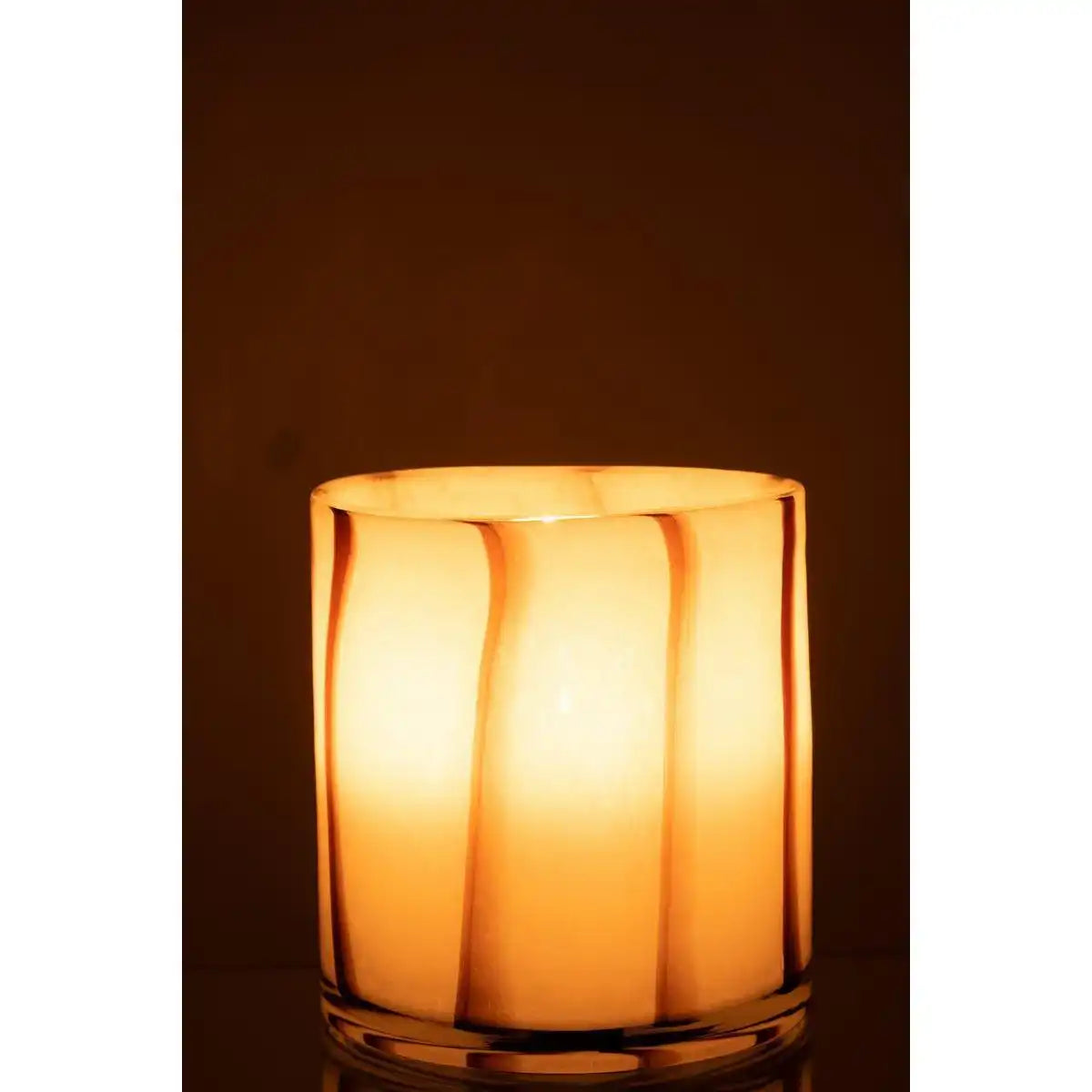J-Line Windlicht Strepen Safari - Glas - Weiß/Braun - Mittel - HomeDesign Knaus