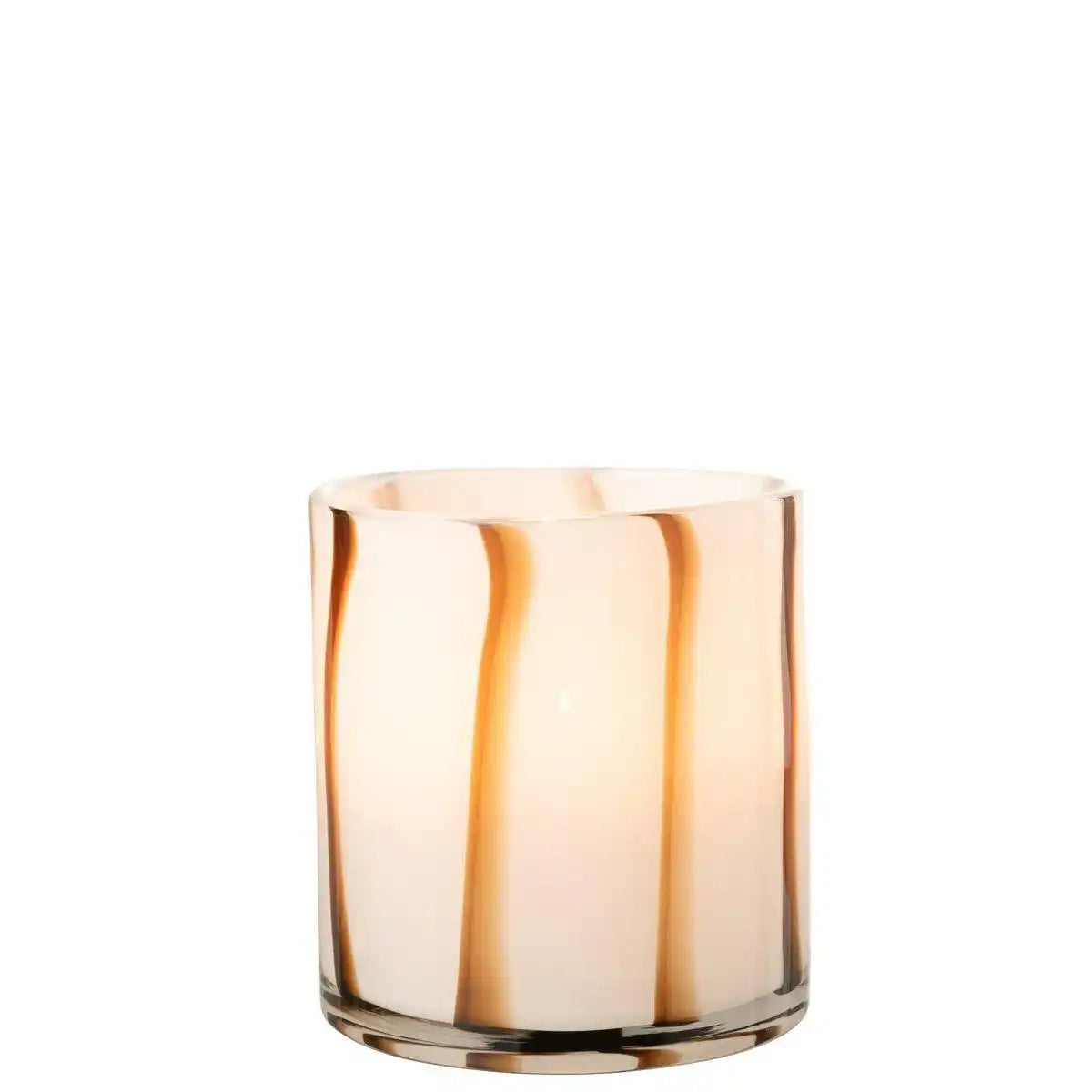 J-Line Windlicht Strepen Safari - Glas - Weiß/Braun - Mittel - HomeDesign Knaus
