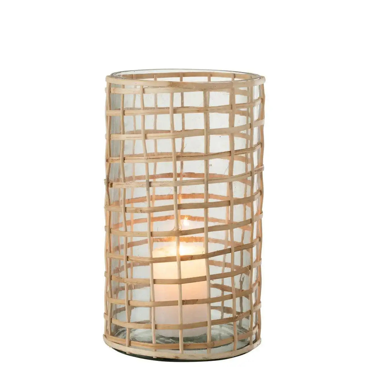 J-Line windlicht Violet - glas/riet - naturel - large - HomeDesign Knaus