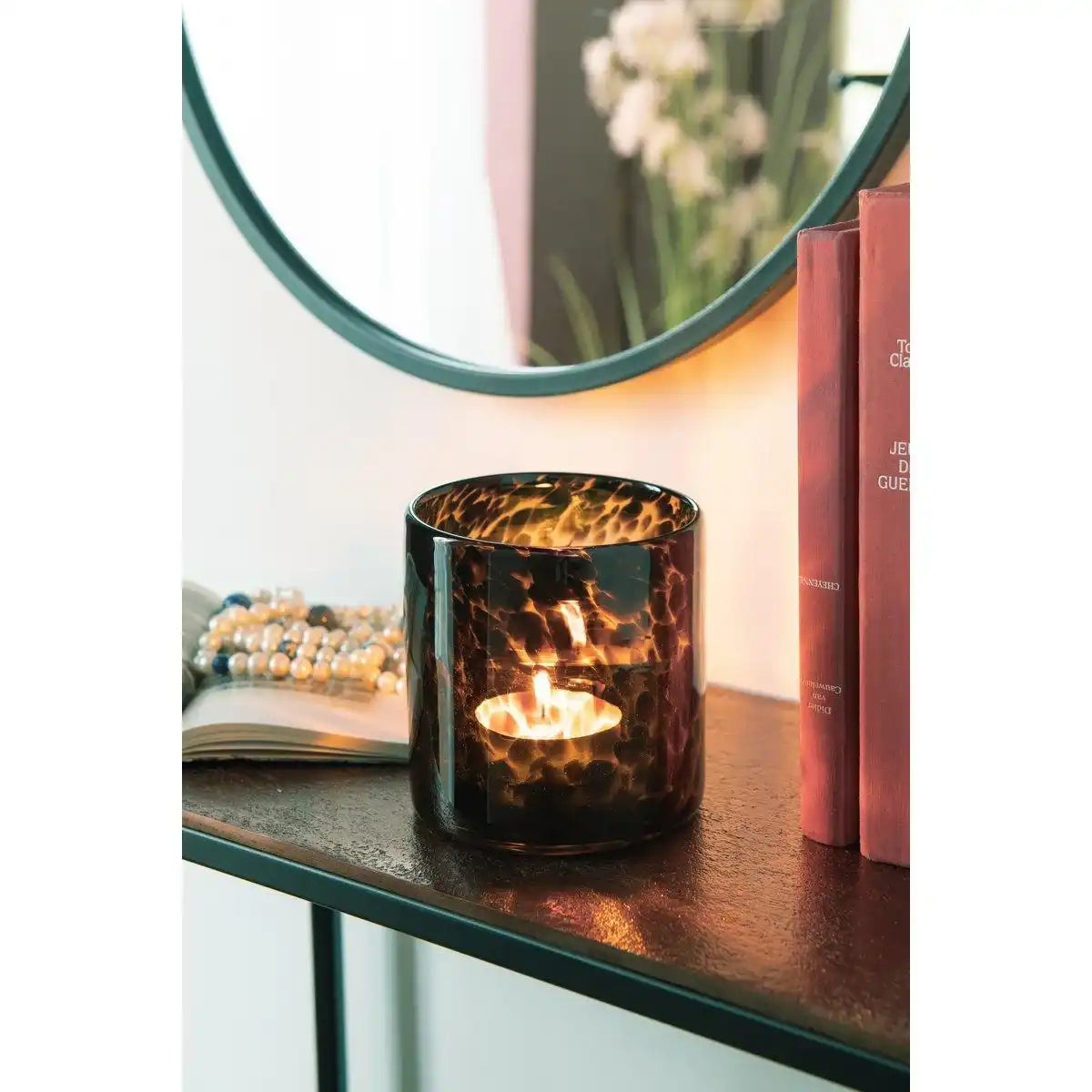 J-Line Windlight Cil Dots Glas Braun/Schwarz Klein - HomeDesign Knaus