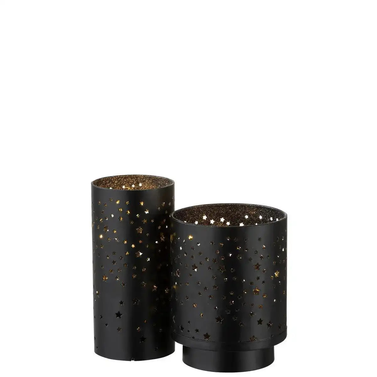 J-Line Windlight+Led Metall Schwarz/Silber Groß - HomeDesign Knaus