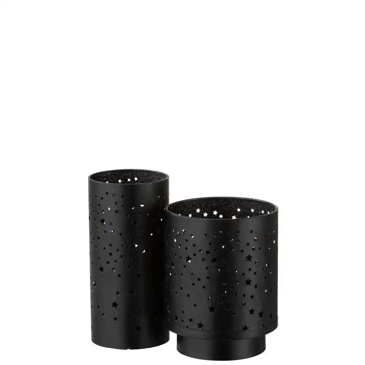 J-Line Windlight+Led Metall Schwarz/Silber Groß - HomeDesign Knaus