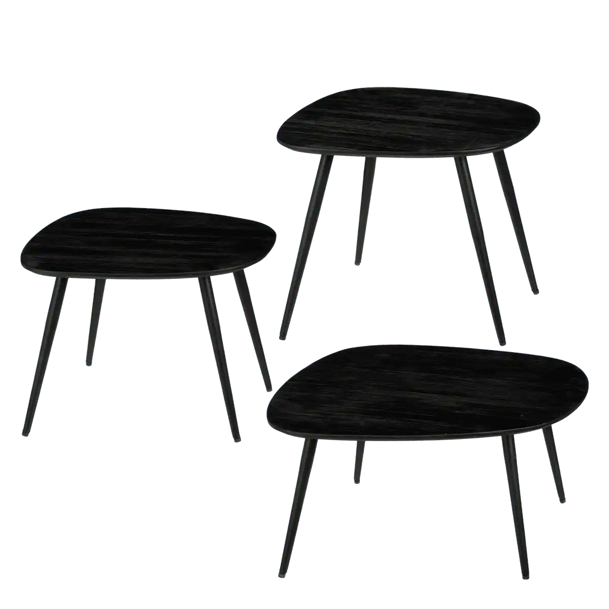 Jailey Beistelltisch – 3er-Set – L62 x B52 x H34 cm – recyceltes Holz – Schwarz - HomeDesign Knaus