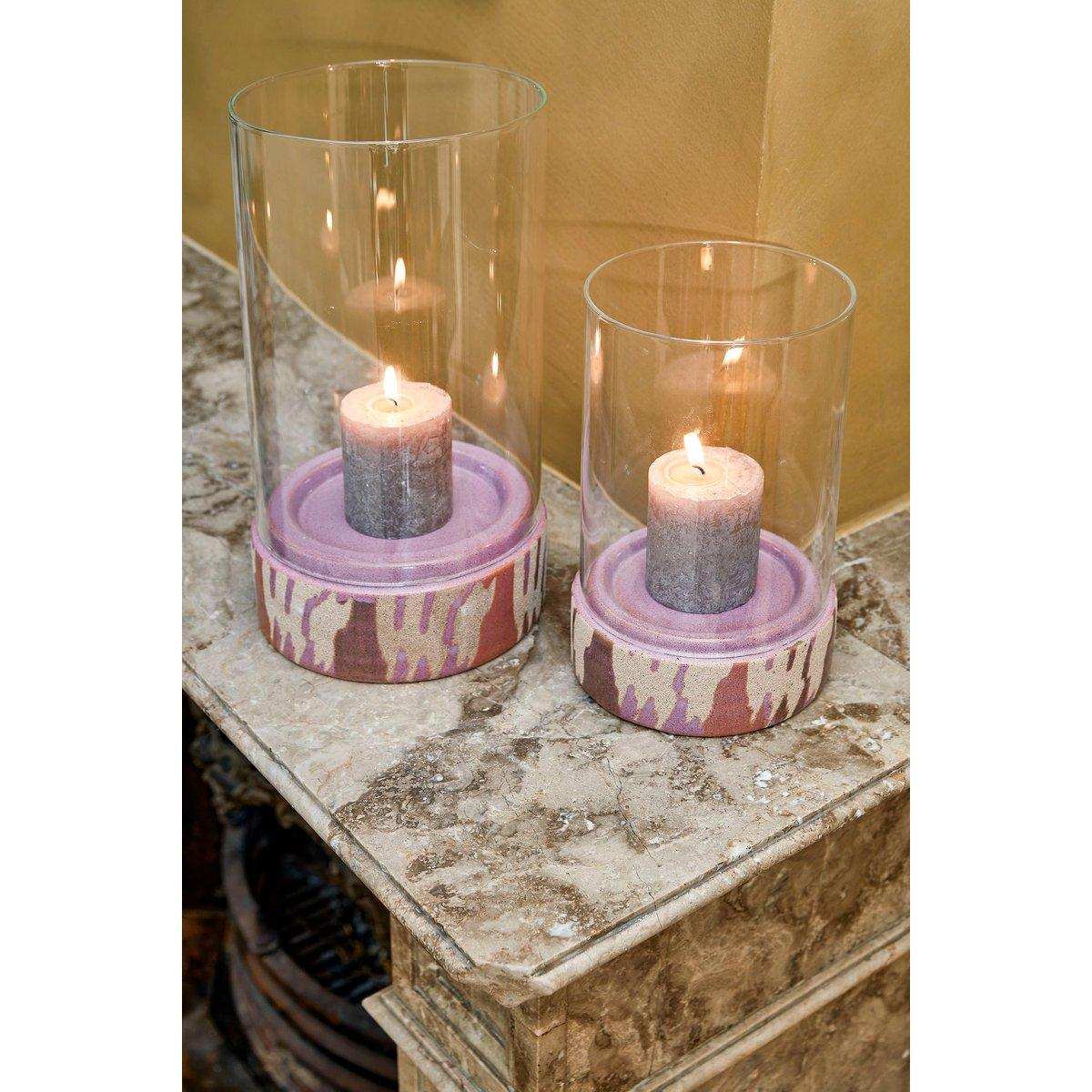 Javi Kerzenhalter – 2er-Set – H35 x Ø19 cm – Keramik, Glas – Rosa, Beige - HomeDesign Knaus